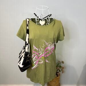 Cute vintage y2k real tree green and pink tight baby tee top